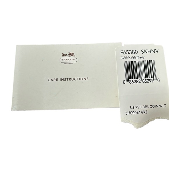 Coach Double Coin Wallet Brown with Coach Logo and Navy PVC Stripe Style F65380 - Picture 5 of 5